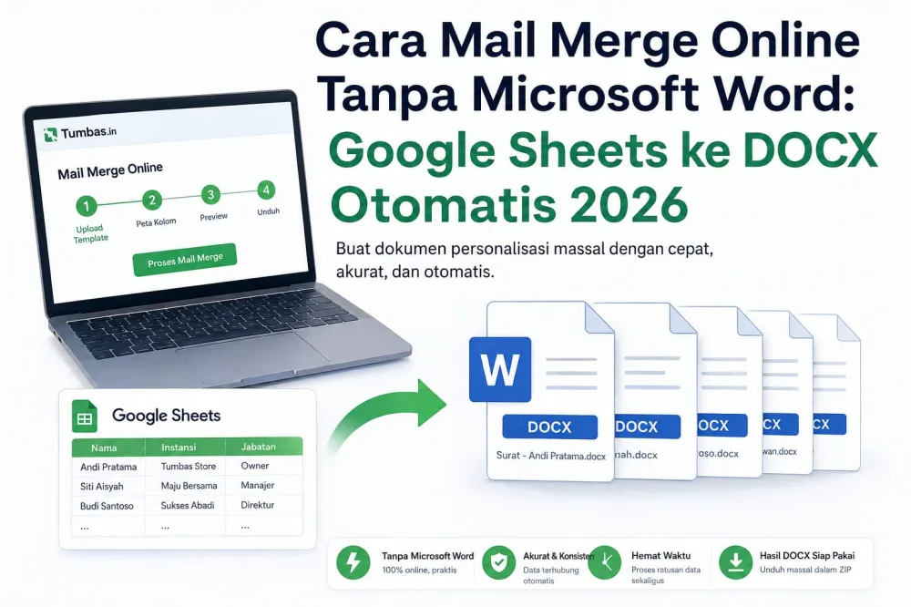 Ilustrasi mail merge online dari Google Sheets ke DOCX otomatis