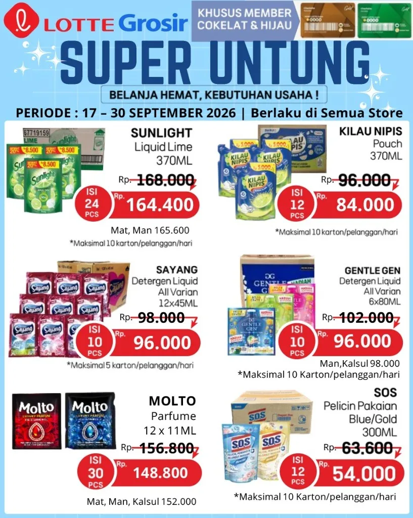 Katalog LOTTE Grosir Super Untung Sunlight, Kilau Nipis, Gentle Gen, Sayang Detergen