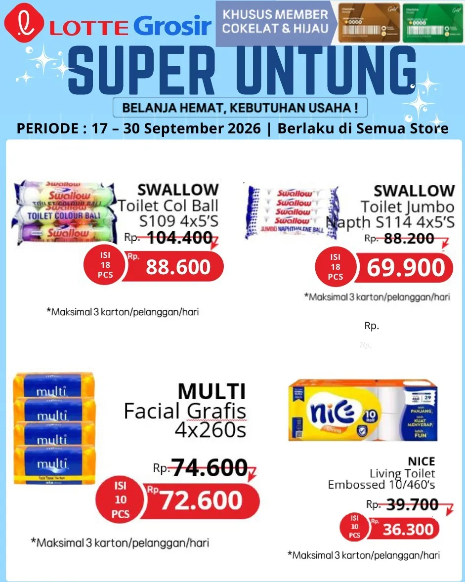 Promo LOTTE Grosir Swallow Kamper dan Tisu Multi Nice periode September 2026