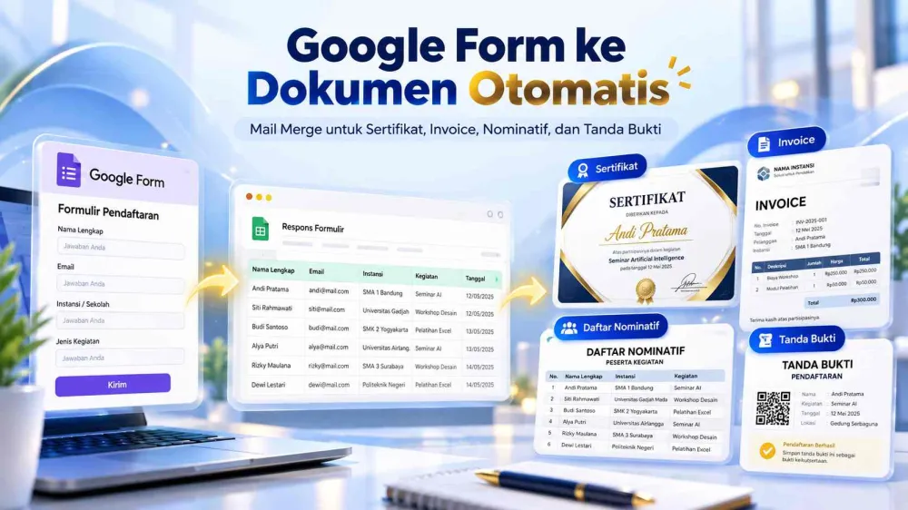 Cara Mail Merge Data Google Form Jadi Sertifikat, Invoice, Nominatif & Tanda Bukti | Tumbas.in
